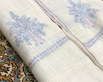 Elfenbensvit Pashmina Sozni Broderad Sjal, Handgjord Kashmiri Sjal, Trendig Mjuk Halsduk, 100*200 CM