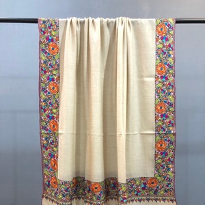 White Pashmina Embroidery Wrap, Cashmere Neck Scarf, Wedding Pashmina Shawl, Hand Embroidery White Pashmina Shawl, Winter Scarf, Exotic Gift