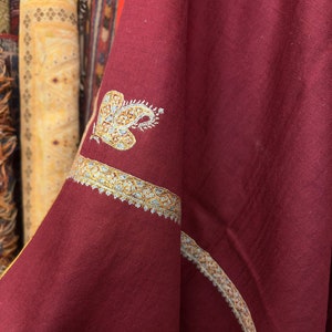 Maroon Pashmina Shawl, Hand Embroidered Pashmina Shawl, Embroidery On Border Shawl, Unisex Cashmere Shawl, Warm Winter Wrap, Sozni Shawl