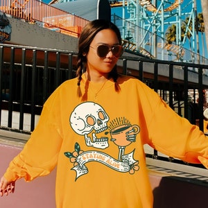 Staying Alive Coffee Sweatshirt, Skull Drinking Coffee, Vintage Retro Sweatshirt, Coffee Lover Gift, Coffee Addict Crewneck