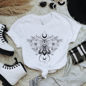 Floral Celestial Gothic Moth T-Shirt, Tattoo Inspired Shirt, Skull Moth, Moon Moth Tee, Witchy Moth Shirt, Oversized TShirt