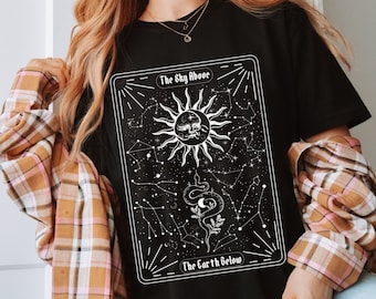 Celestial Tarot Card Zodiac Signs Comfort Colors Graphic T Shirt, Sun Moon and Stars Quote Tee, Witchy Mystical Gothic Snake T-Shirt Gift