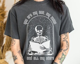 Gothic Celestial Skeleton Zodiac Signs Comfort Colors T Shirt, Sun Moon and Stars Quote Tee, Wife Husband Girlfriend Boyfriend Gift