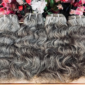 Raw Salt/Pepper Gray Indian Temple Curly Bundles (Single Donor) sold per 1 bundle