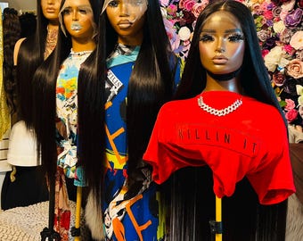 Extended Lengths Raw Vietnamese Bone Straight Transparent Lace Wig