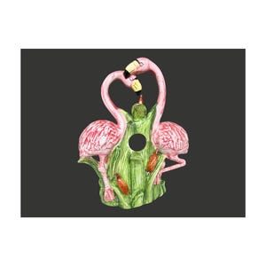 Ceramic flamingo bird house, ceramic flamingos, bird house, flamingo figurines, ceramic birdhouse, vintage ceramic flamingo figurine