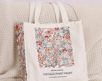 Vintage Large Capacity Shopping Bag|College Students' Handbag For Class|William Morris Beautiful Floral Tote Bag|Single Party Beach Bag