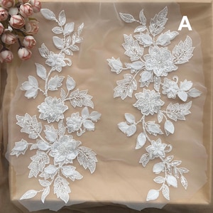 3D-blombroderi spetsapplikation paljettbelagd brudspetsapplikation med pärlor paljettblommig lapp, blommig brudapplikation, för klänning kostym