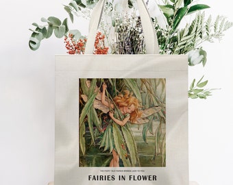 Willow Tree Girl Tote Bag, Flower Fairy Playing Canvas Bag, Wedding Bridesmaid Tote Bag, Shoulder Bag Bridesmaid Gift, Special Canvas Bag