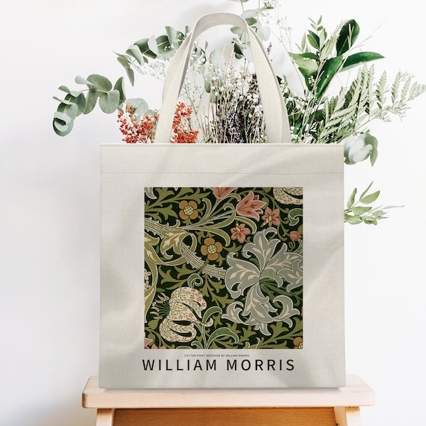 Green Thorn Flower Handbag, William Morris Art Tote Bag, Retro High Capacity Canvas Bag, Wedding Bridesmaid Handbag Gift,Vintage Design Gift