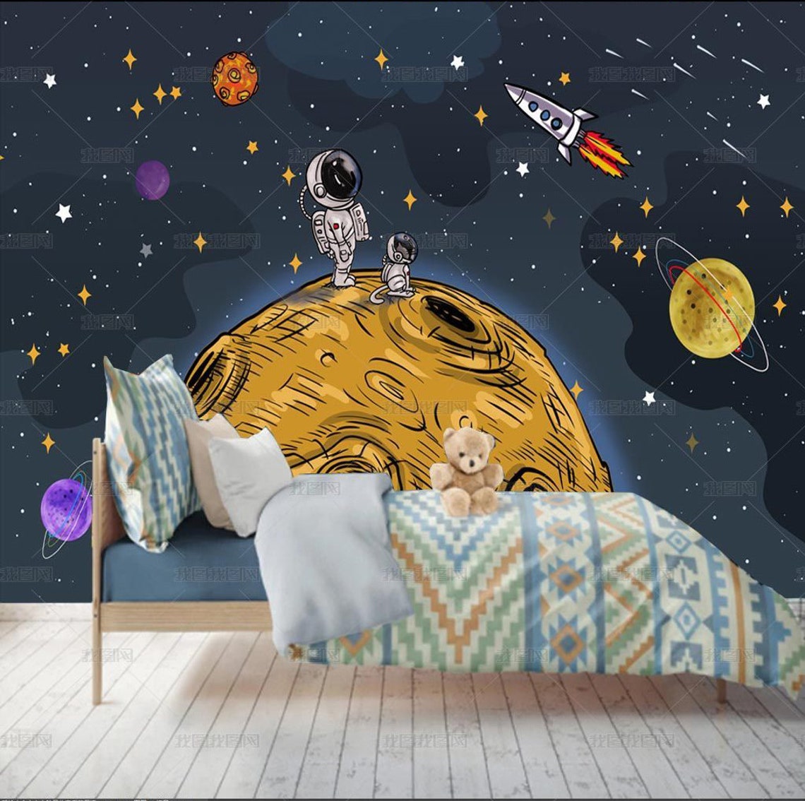 Outer Space Wallpaper for Kids Kids Room Wallpaper Peel and Etsy