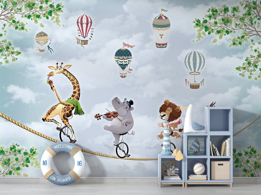 Peel and Stick Children Wallpaper Colorful Flying Animals Etsy