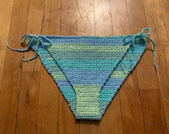 Finished Bikini Bottom Full Coverage Tie Side High Cut High Waist Triangle Crocheted Bikini Adjustable Tie Straps Summer Pool Cotton Yarn