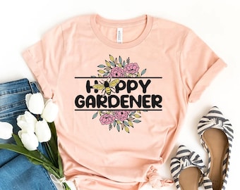 Glücklicher Gärtner-T-Shirt, Pflanzen-Shirt, Frühlingsblumen-Geschenk, Positivitäts-T-Shirt, motivierendes Top, botanisches Shirt, Pflanzenliebhaber-T-Shirt, Garten-Top