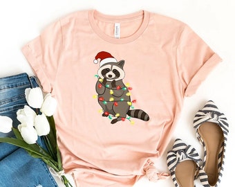 T-shirt med julbelysning för tvättbjörn, jultröja, present till tvättbjörnälskare, rolig jultröja, högtidstopp, god jul för tvättbjörn