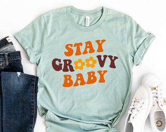 Stay Groovy Baby T-shirt, Vintage Shirt, Hippie Gift, Boho Tee, Stay Groovy Top, Neutral Shirts, 70S Gift, Mom Tee, Gift For Mom And Dad