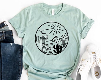 Cactus Plants T-shirt, Desert View Shirt, Desert Gift, Gardening Tee, Desert Lover Top, Botanical Shirts, Cactus Smile Gift, Adventure Tee