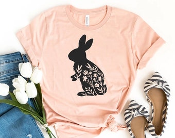 Blumenkaninchen T-Shirt, Häschen-Shirt, Natur-Liebhaber-Geschenk, Tierliebhaber-T-Stück, Kaninchen-Liebhaber-Oberteil, niedliches Tier-Shirt, Muttergeschenk, Damenhemden