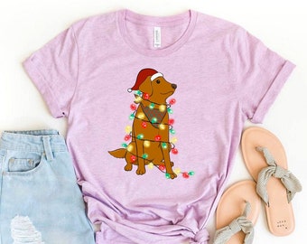 Camiseta com luzes de Natal para cães, camisa de Natal, presente para amantes de cães, camiseta engraçada de Natal, top de férias, camisa de família de Natal, camisa de cachorro de Natal