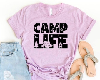 Camiseta Happy Camper, camisa Camper, regalo de vida de campamento, camisa al aire libre, camiseta de amigos de camping, top de camping, camisa de pesca, camiseta de viaje de senderismo