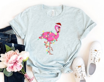 Flamingo Christmas Lights T-shirt, Christmas Shirt, Flamingo Lover Gift, Funny Christmas Tee, Holiday Top, Christmas Family Shirt, Mom Shirt