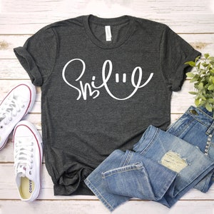Smile T-shirt, Meditation Shirt, Yoga Tee, Motivational Gift, Good Vibes Shirt, Positivity Tee, Smiley Face Top, Happy Vibes Gift, Women Top