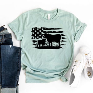 Camiseta de USA Cow Farm, regalo del 4 de julio, camisa del Día de la Independencia, camiseta con bandera de Estados Unidos, top de vaca de granja, camisas de amantes de las vacas, camisas de granja, camisa de vaca