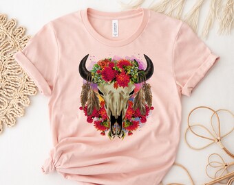 Floral Skull T-shirt, Butterflies Shirt, Boho Human Skull Top, Floral Sugar Tee, Hoodie Gift, Silver Skull Flowers Shirts, Rose Skull Top