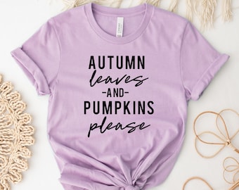 Camiseta com folhas e abóboras de outono, camisa de outono, presente de ação de graças, camiseta fofa de outono, top de outono, camisa de abóbora, camisetas de especiarias
