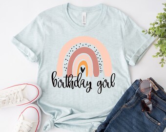 T-shirt arc-en-ciel pour fille d'anniversaire, haut 1er anniversaire, t-shirt de fête d'anniversaire, cadeau de fêtarde, T-shirt d'anniversaire pour femme, chemises Birthday Squad