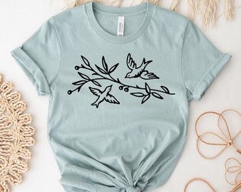 Birds T-shirt, Nature Shirt, Bird Nerd Gift, Bird Lover Tee, Cute Animal Lover Top, Big Birds Gift, Cute Birds T-shirts, Women's Shirts