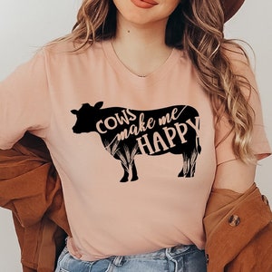 Cows Make Me Happy T-shirt, Farmer Shirt, Cow Farmer Tee, Christmas Top, Farmgirl Shirt, Cow Mama Gift, Cow Birthday Tee, Women&#39;s Shirt