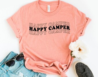 Happy Camper T-shirt, Camper Shirt, Avontuur Cadeau, Camping Shirt, Wanderlust Shirt, Camping Life Tee, Rv T-shirt, Dames Top, Camper Shirt