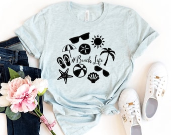 Beach Life T-shirt, Beach-vibes Shirt, Summer Tee, Vacation Top, Happy Place Gift, Travel Shirt, Friends Tee, Women's T-shirt, Mom Shirt