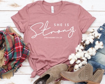 Camiseta Ela é Forte, Camisa Religiosa, Presente Girl Power, Top Cristão, Camiseta Brave, Camisas Feministas, Camiseta Feminina de Treino, Camiseta Faith