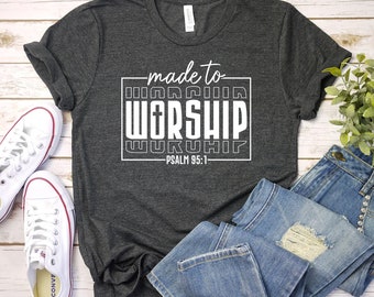Camiseta hecha para adorar, camisa motivacional bíblica, camiseta religiosa, regalo de Jesús, camisa cristiana, camiseta con versículo bíblico, top de Dios, camisas de fe