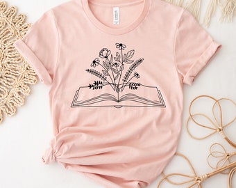 Floral Book Lover T-shirt, Flower Shirt, Reading Gift, Wildflowers Shirt, Reading Tee, Teacher Top, Librarian Shirts, Reading T-shirt