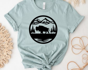 Buffalo Mountain T-shirt, Camping Shirt, Buffalo Mountain Forest Gift, Wildlife Top, Buffalo Hiking Tee, Badlands National Park Shirts