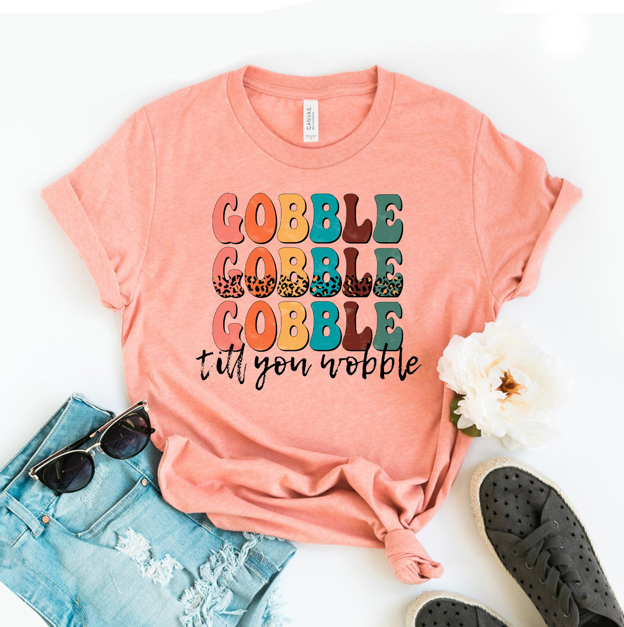 Women's Thanksgiving Turkey T-Shirt - 'Gobble Till You Wobble' Graphic Tee, Lightweight Fall Casual Top