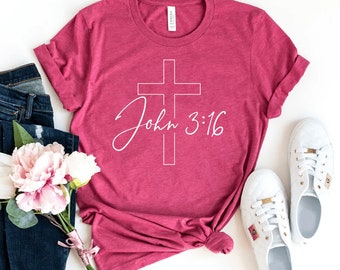 Maglietta John 3 16, maglietta cristiana, regalo con versi della Bibbia, maglietta della Chiesa, top religioso, maglietta natalizia, regalo ispiratore, maglietta amata, top da donna