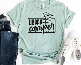 Camiseta Happy Camper, camisa de vida de campers, camiseta de camping, top de aventura, regalo de camping divertido, camisas de viaje familiar, camiseta de vida de mamá, camisa feliz
