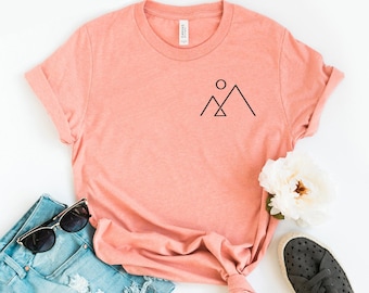 T-shirt montagne minimaliste, Chemise esthétique, T-shirt ligne montagne, Haut de randonnée, Cadeau montagne simple, Chemises de camping-car, T-shirt nature, Chemise de randonnée