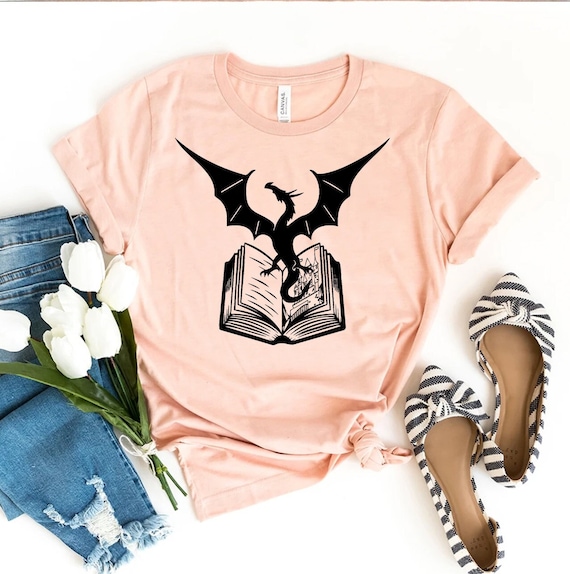 Dragon Book T-shirt, Reading Book Shirt, Nerd Dragon Tee, Librarian Book Lover Top, Book Shirt, Women's Gift, Love Reading Top, Mom Shirt