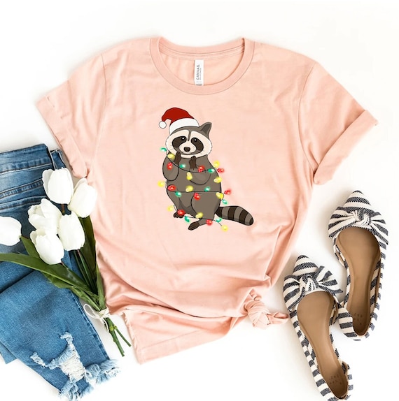 Racoon Christmas Lights T-shirt, Christmas Shirt, Racoon Lover Gift, Funny Christmas Tee, Holiday Top, Merry Christmas Racoon T-shirt