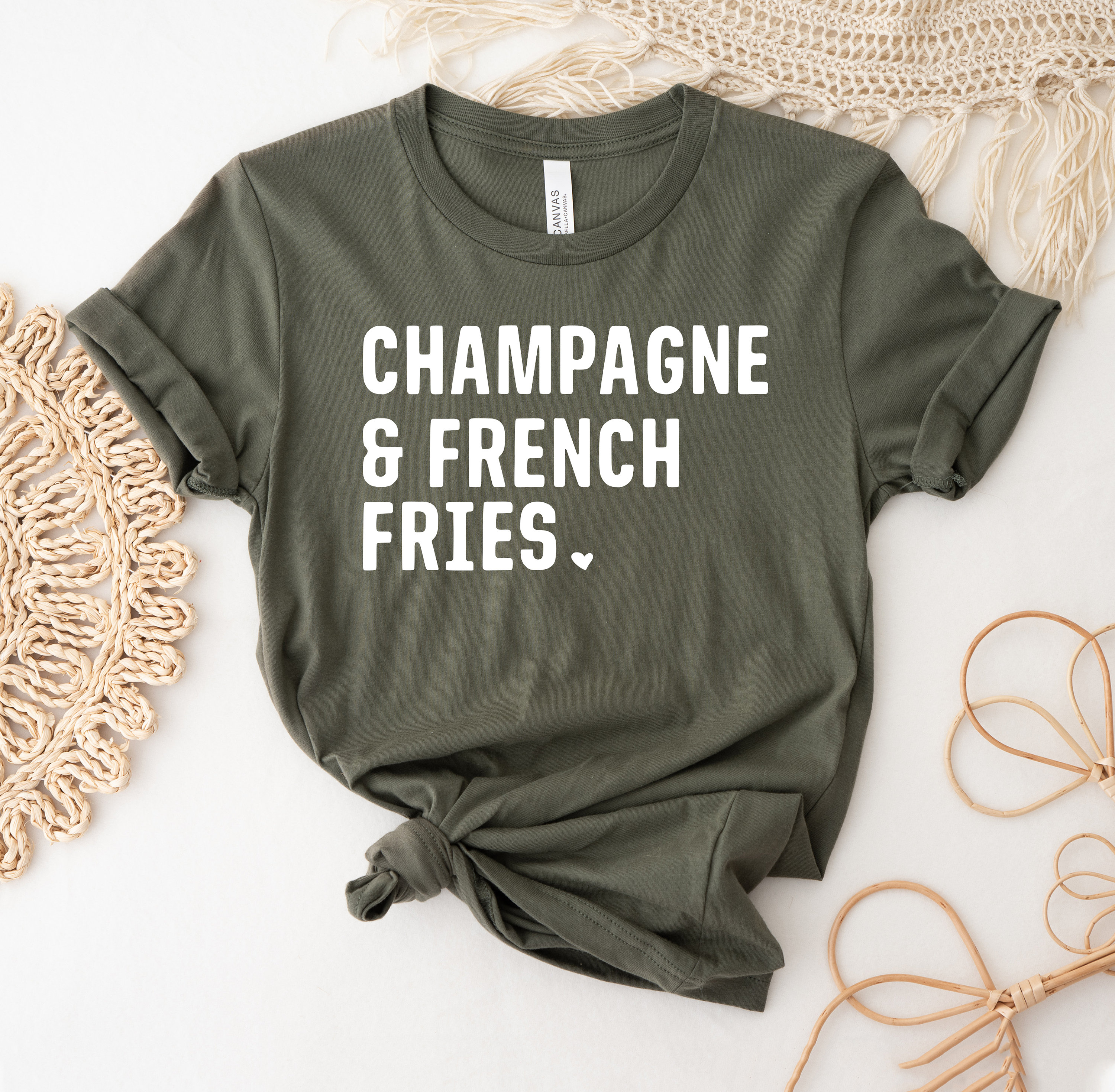 Champagne & French Fries T-shirt, Champagne Lover Shirt, Funny Drinking Gift, wine lovers Tee, Funny Fries Top, Women's Shirt, Fast Food Tee