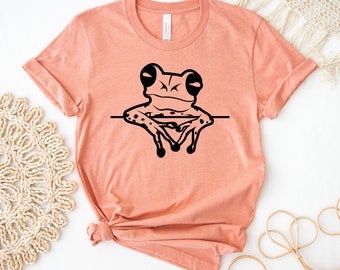 Camiseta de rana mirando, camisa de animal, camiseta amante de la rana, camisas de rana divertidas, camiseta de rana linda, top de mamá rana, regalo de mujer, camiseta de rana