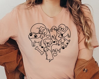 Camiseta de coração de cachorro, camiseta de coração de pata, camisa de amante de cachorro, presente de Natal, camisa de mãe de cachorro, blusa de amante de animais de estimação, presente de dono de cachorro, camisa feminina, camiseta de cachorro