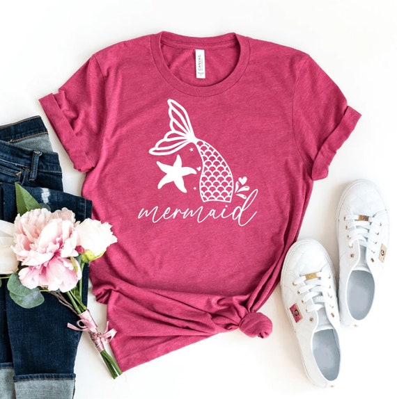 Mermaid T-shirt, Women's Tee, Summer Shirt, Cute Shirt, Beach T-shirt, Vintage Mermaid Sea Shirt, Mermaid Birthday Shirt, Mermaid Gift