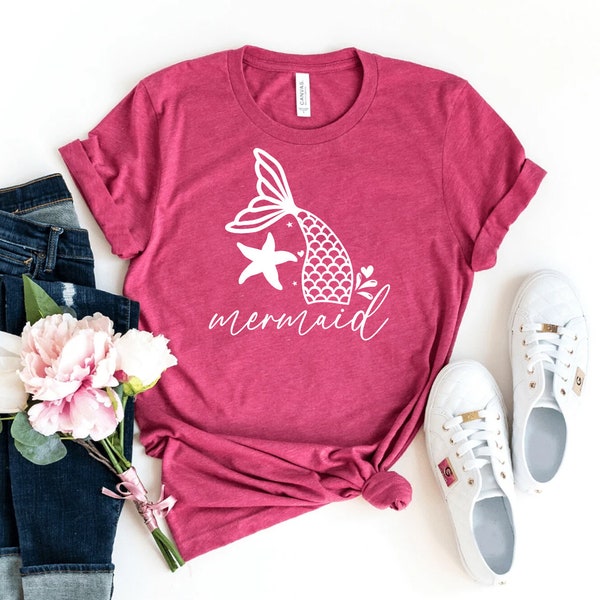 Mermaid T-shirt, Women's Tee, Summer Shirt, Cute Shirt, Beach T-shirt, Vintage Mermaid Sea Shirt, Mermaid Birthday Shirt, Mermaid Gift