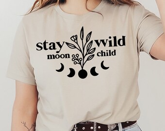 Camiseta infantil Stay Wild Moon, camisa de champiñones, camiseta estética, top amante de la naturaleza, camisa hippie, camiseta de Navidad, top inspirador, camisa boho
